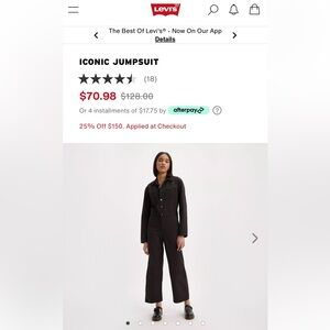 NWT Levi Black Jumpsuit!